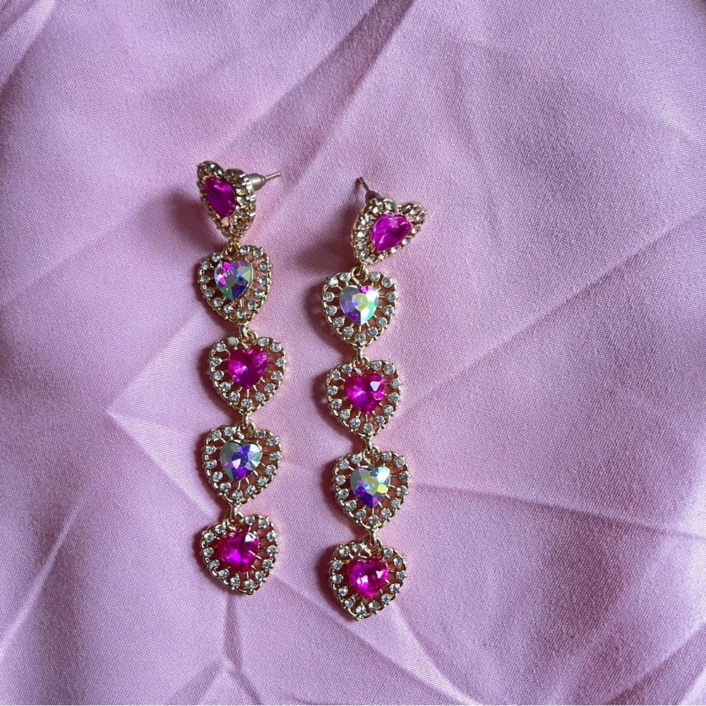Elegant Pink and Gold Heart Drop Earrings